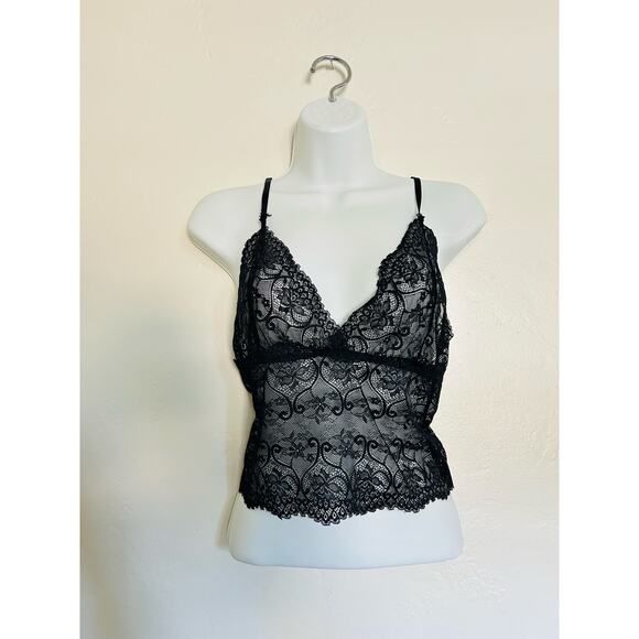 Vintage Tops - No Brand Black Lace Tank Top